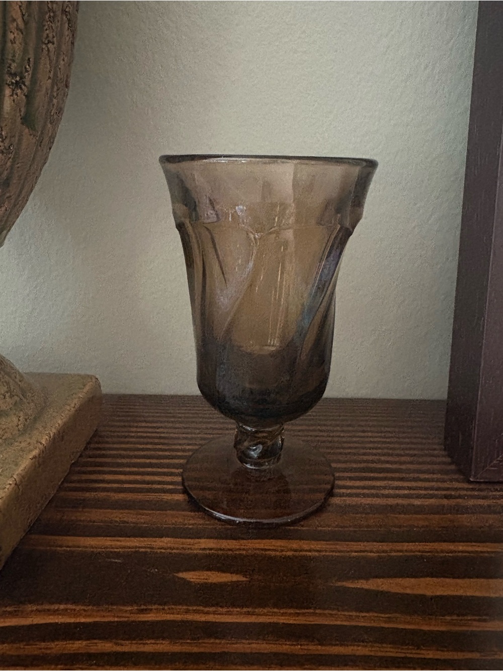 Vintage Smoky Brown Swirl Footed Goblet 4.75”